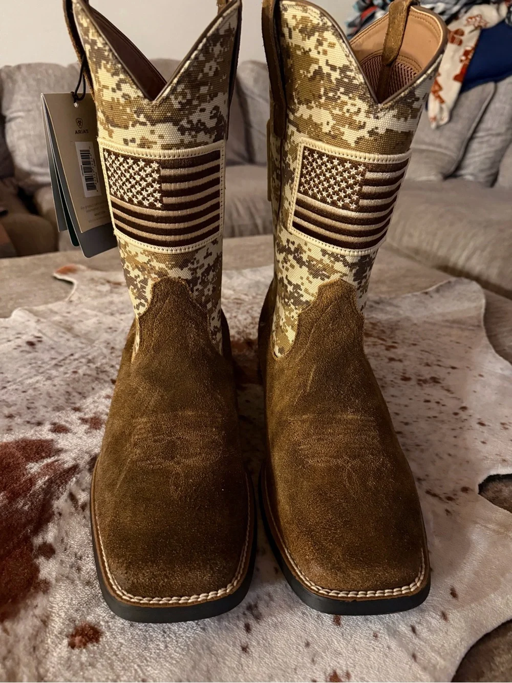 Ariat Brown Suede Boot with Camouflage Shaft